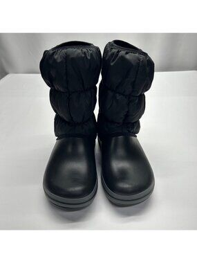 Crocs Womens Black Puffer Winter Boots W8 Insulated Waterproof Rubber Sole